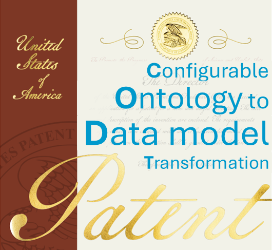 An image of the US Patent certificate for the Configurable Ontology to Data model Transformation.